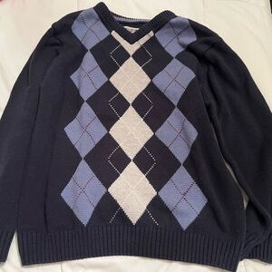 Kids Boys LARGE Navy, Light Blue, white Argyle Sweater long sleeve